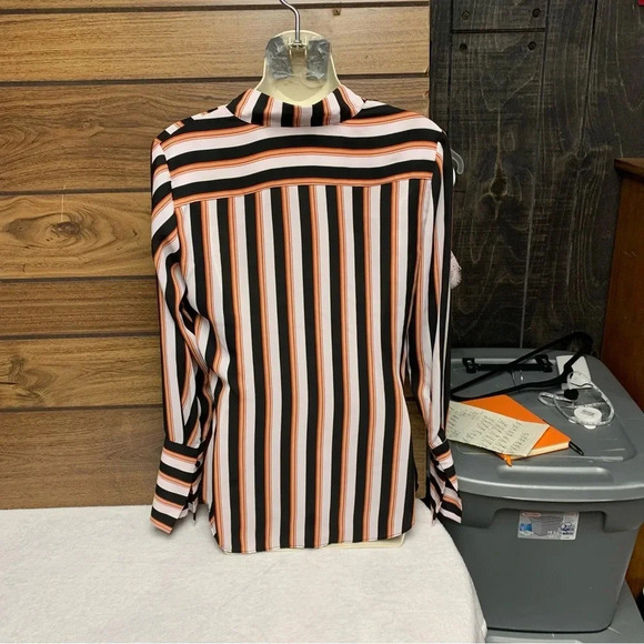 Chelsea 28 top size small fun white/black/orange striped top fun sleeves - Picture 4 of 10